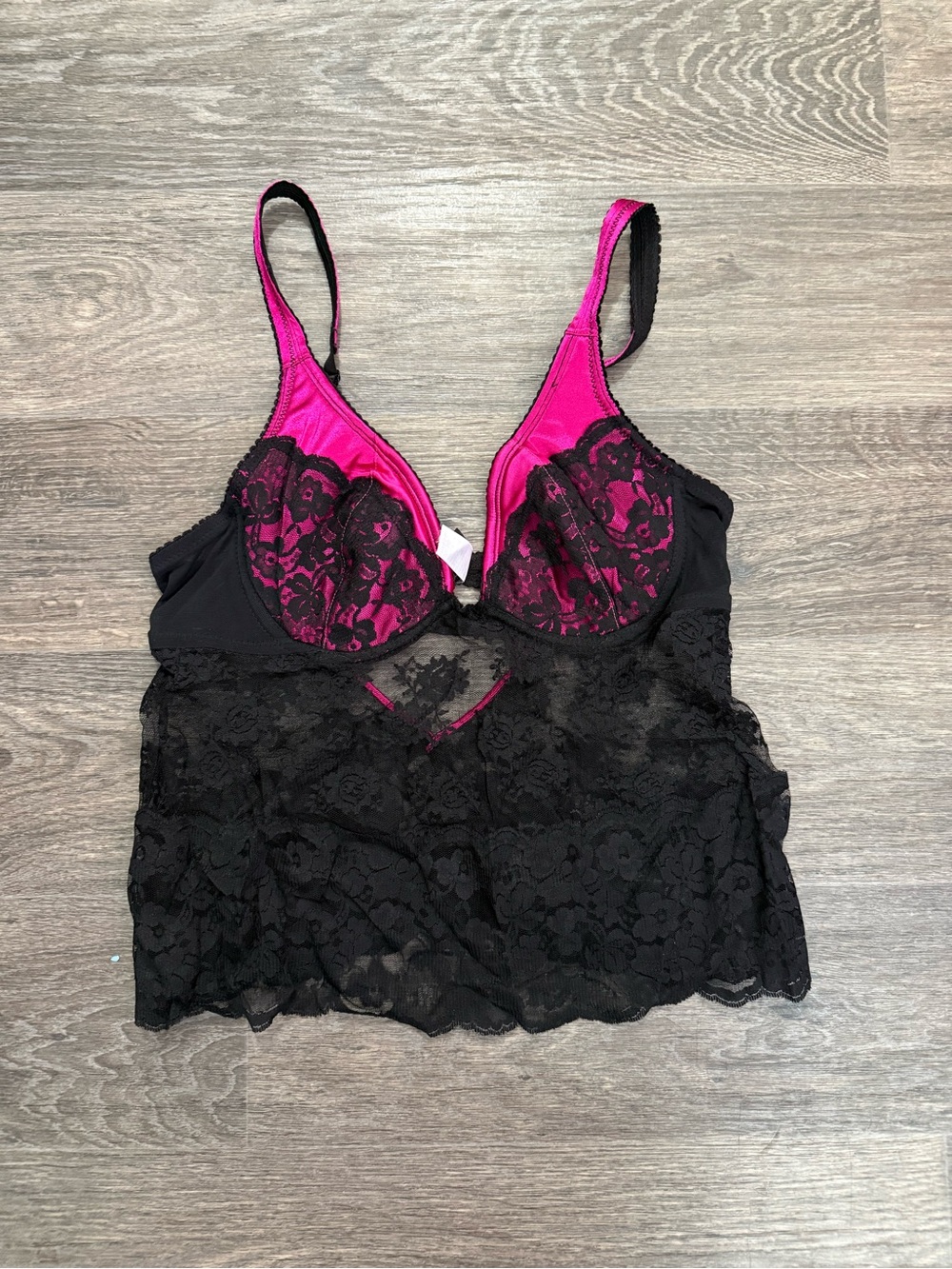 Lace Trim Pink & Black Lace Bralette Camisole